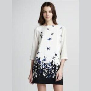 Tibi Ivory Silk Flying Crane Bird Print Mini Dress Size 6 - 47774